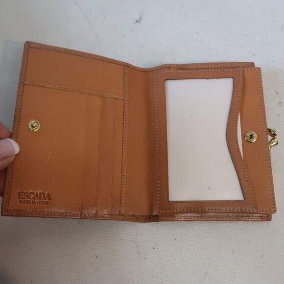 Authentic Womens Escada Brown Red Floral PVC Leather Wallet - Picture 7 of 11